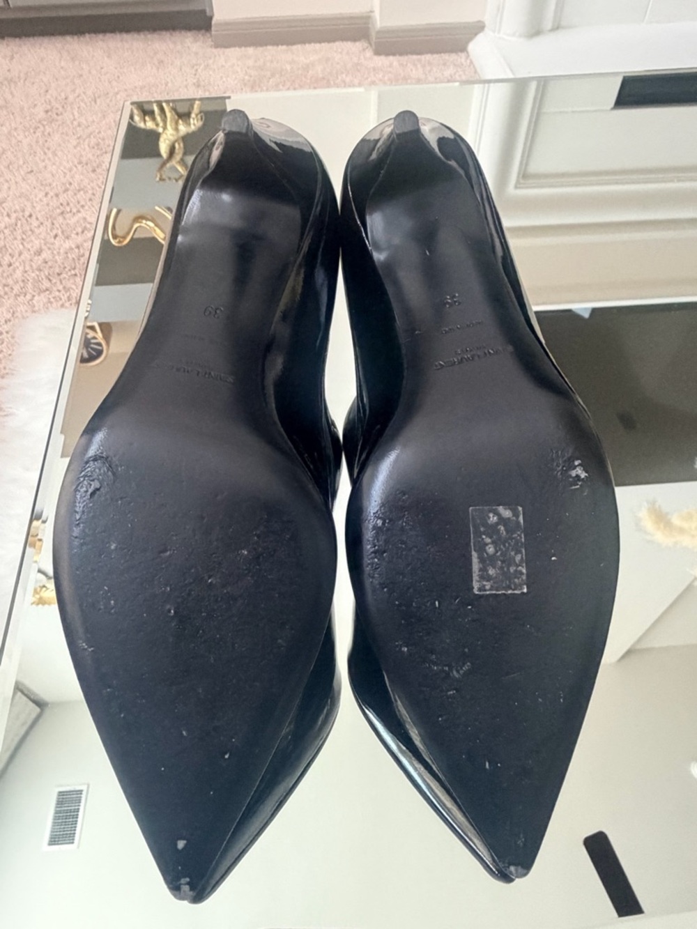 Saint Laurent Black Patent Leather Pointed Slingbacks with Silver Studs - Picture 2 of 6